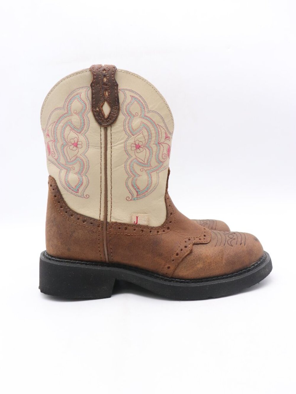 Justin Gypsy Women's 6.5 B Pull-On Western Boot Round Toe Brown Tan Pink L9924